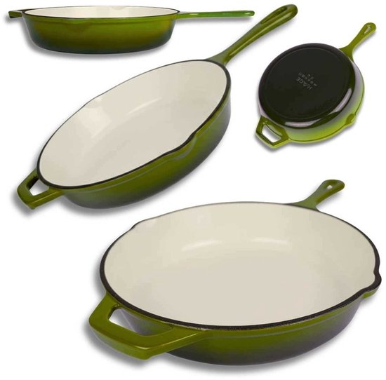 Hage - Poêle à frire - Poêle en fonte émaillée - Poêle à frire en fonte - Compatible induction, gaz et four - Ø26 cm - Vert olive