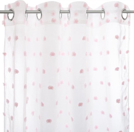 Atmosphera pompomgordijn roze – polyester, met oogjes, 140 x 240 cm