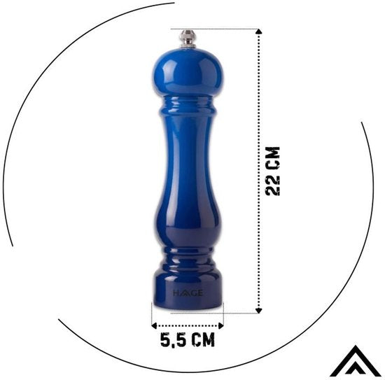 Hage - Manuelle Pfeffer- und Salzmühlen - Pfeffer & Salz - Keramikmahlwerk - Einstellbarer Mahlgrad - 100 ml - Ø5,5 x 22 cm - Blau
