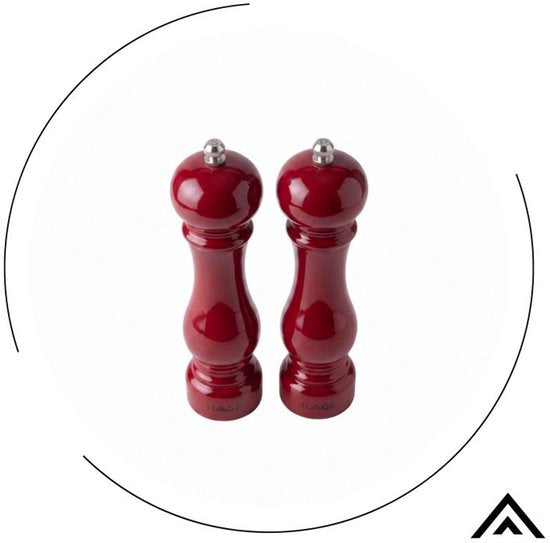 Hage - Manual Pepper and Salt Mills - Salt & Pepper - Ceramic Grinding Mechanism - Adjustable Grind - 100 ml - Ø5.5 x 22 cm - Red