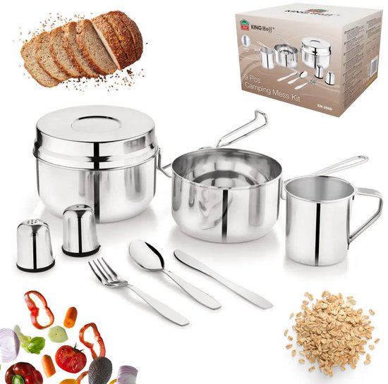 Kinghoff KH-2060 Camping Cookware Set – 9-piece – Stainless Steel