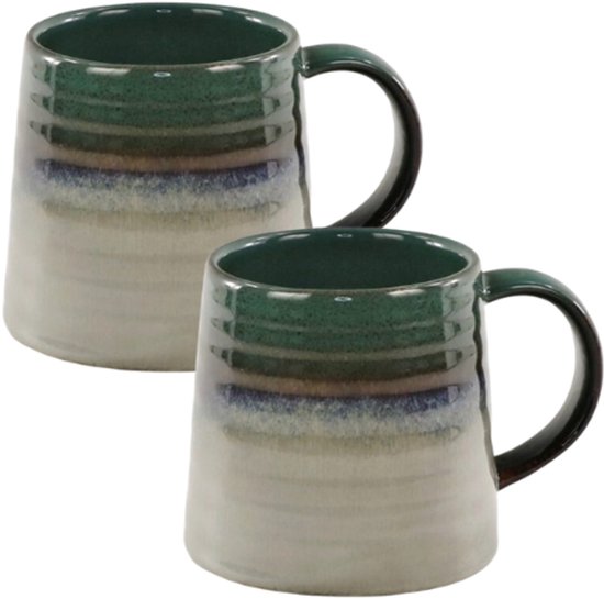 MPLCo - Ombres Mok - Mug à café - Set de 2 - Mug à thé - Tasse unique - Service à café moderne - Compatible lave-vaisselle & micro-ondes - 400 ml - Ø10 x 10 cm - Vert-gris