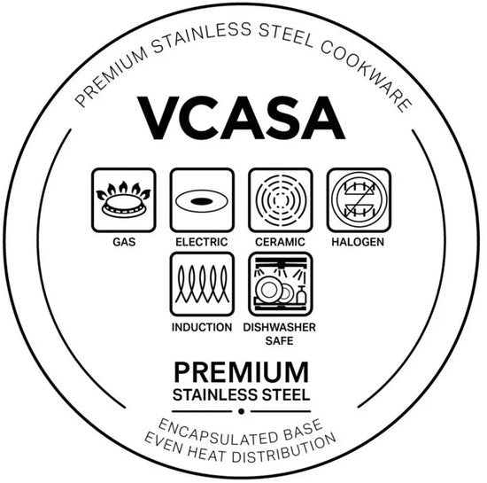 Vcasa rvs kookpan 24 cm, 5,8 liter, met glazen afgietdeksel en maataanduiding