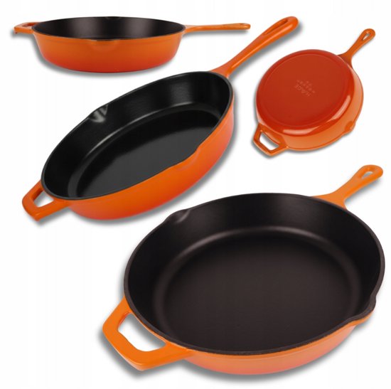 Hage - Poêle en fonte - Poêle émaillée - Induction, Gaz, Électrique & Vitrocéramique - Compatible four - Répartition uniforme de la chaleur - Poêle durable pour 2-4 personnes - Ø26 cm - Orange