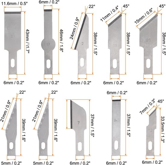 Hobbymessen set 13-delig – precisie snij- en graveermessen, aluminium handvat – foto 2