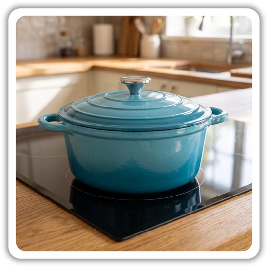 Hage gietijzeren braadpan met deksel, 24 cm, 4 liter, azuurblauw