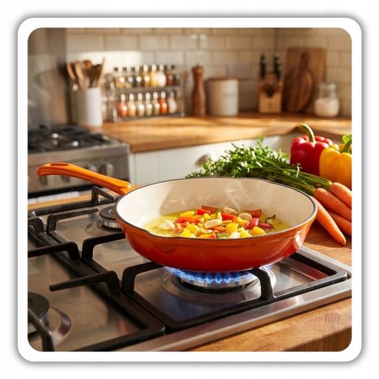 Hage - Poêle à frire - Poêle en fonte émaillée - Poêle à frire en fonte - Convient pour induction, gaz et four - Ø20 x 4,5 cm - Orange