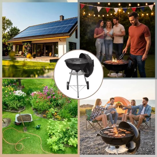 Kinghoff kogelbarbecue met deksel en wielen – houtskool bbq, Ø 43 cm, zwart – foto 2