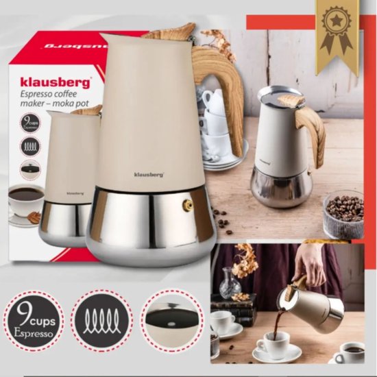 Klausberg Steel Espresso Maker - 450 ml Induction Suitable - KB-7996 - Percolator - Coffee Maker - Espresso Maker