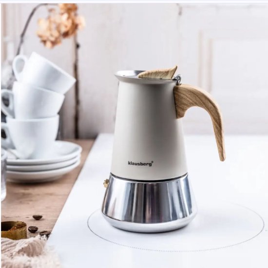 Klausberg espresso koffiemaker (moka pot) 200 ml – inductie, RVS, beige – foto 2