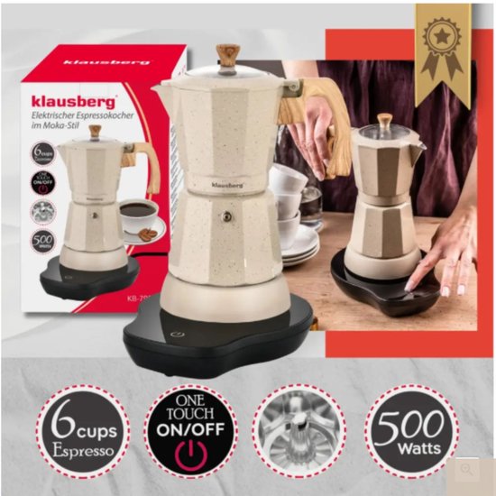 Klausberg elektrische mokapot KB-7999 – espresso koffiemaker 300 ml, beige – foto 3