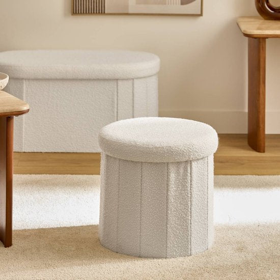 Faltbarer runder Pouf Fink, Ø 38 cm, Weiß