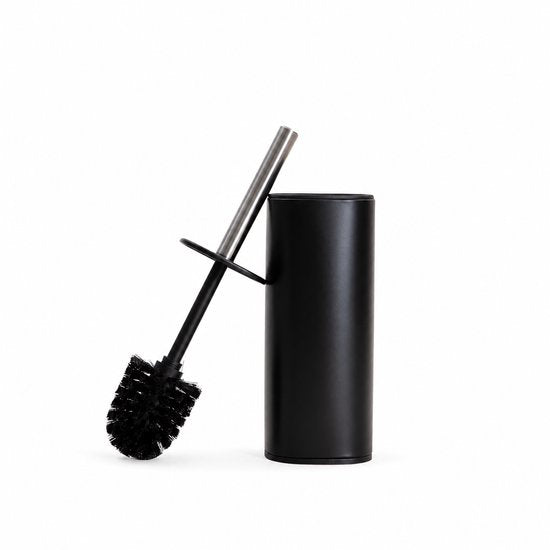 HOMLA - Porte-brosse WC Linea Mat - Brosse WC - Accessoire de salle de bain avec récipient fermé - Ensemble brosse WC hygiénique - Support en métal - 9,8 x 9,8 x 35,3 cm - Noir mat