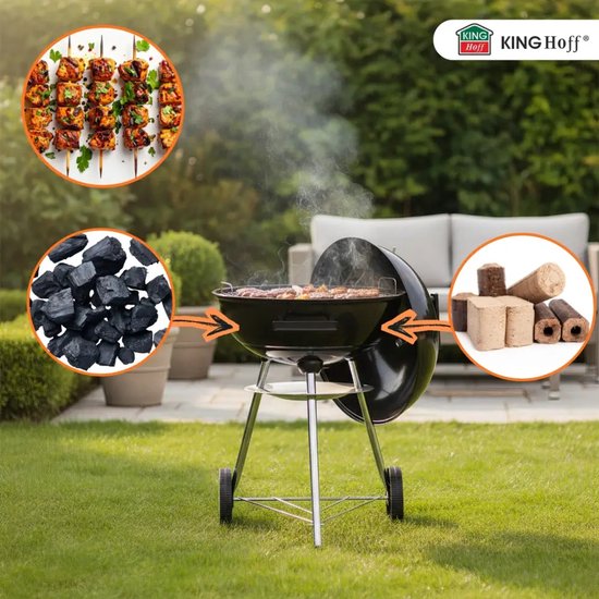 Kinghoff Kogelbarbecue met Deksel & Wielen – Ø43 cm – Zwart