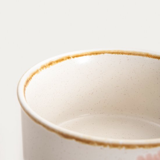 Homla – Meren Servierschale – Keramik-Servierschale mit goldenem Griff – Dessertschale – Snackschale – Dekorative Schüssel – Blumenmuster – 0,6 Liter – Ø 14 x 7 cm – Creme mit rosa Blumenmuster