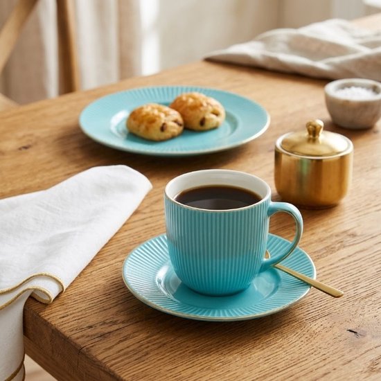 Homla - Mug - Tasse à café - Tasse à thé - Set de 6 - Grande tasse - Tasse lavable au lave-vaisselle - Tasse de vaisselle moderne - Céramique - 350 ml - Vert foncé