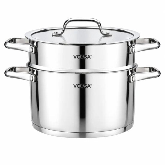 Vcasa 3-delige stoompan met stoominzet en afgietdeksel, Ø20 cm, 3,4 L, rvs