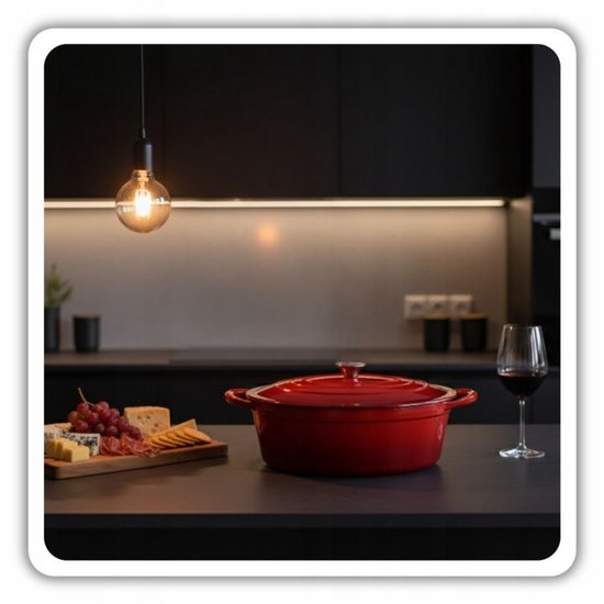 Hage - Cocotte - Cocotte en fonte émaillée avec couvercle - Compatible four et induction - Pour rôtir, mijoter et gratiner - 6 litres - 34 x 26 x 18 cm - Rouge