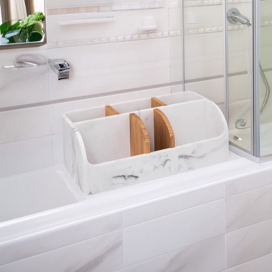 5Five Make-up bathroom sorting organizer - 6-compartment tray - white marble - 25 x 12 x 10 cm - plastic - pen holder