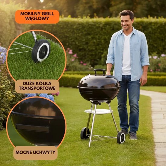 Kinghoff Kogelbarbecue met Deksel & Wielen – Ø43 cm – Zwart