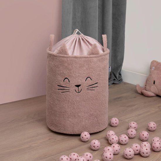 SIPO opbergmand voor speelgoed XL, 43 liter – roze boucle met kittenprint – foto 2