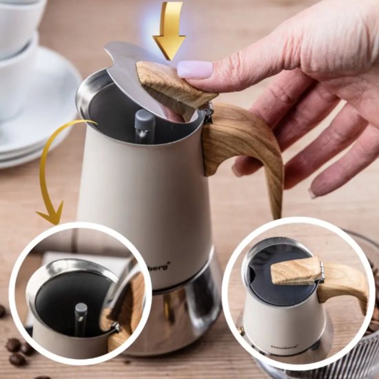 Klausberg espresso koffiemaker (moka pot) 200 ml – inductie, RVS, beige – foto 3