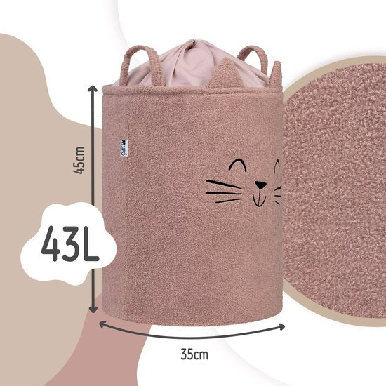SIPO Toy Baskets Bouclé – Set of 2 – Bear/Cat Design – 43 L – Beige/Pink