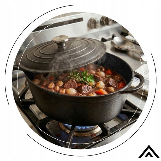 Hage - Cocotte - Cocotte en fonte avec couvercle - Pour induction, gaz, four, grill et feu - 6,2 litres - 34 x 25 x 13,5 cm - Noir