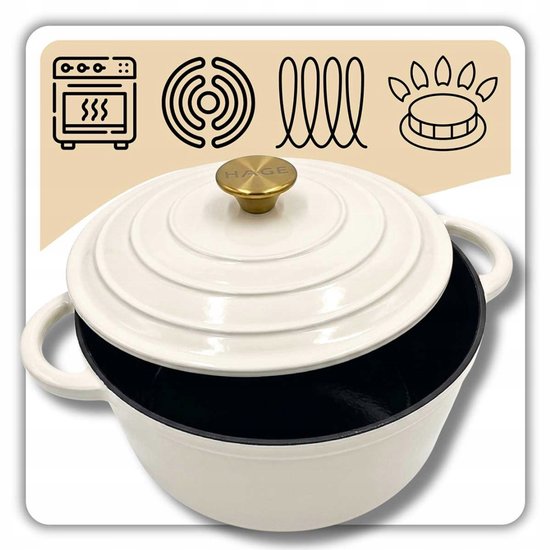 Cocotte en fonte émaillée HAGE 24 cm 4 L - Crème