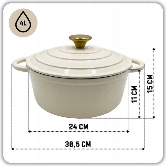 Cocotte en fonte émaillée HAGE 24 cm 4 L - Crème
