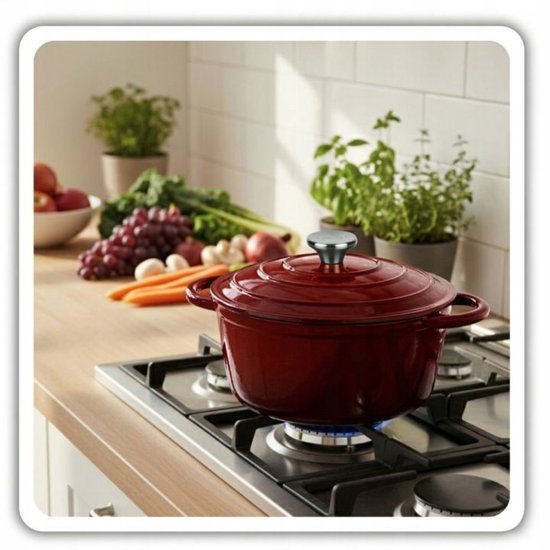 Hage geëmailleerde gietijzeren braadpan 3 liter – Ø 22 cm, rood, inductie