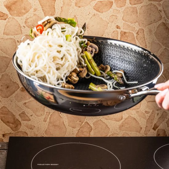Klausberg 9024 wokpan 28 cm – 3-laags RVS, honingraat antiaanbaklaag – foto 7