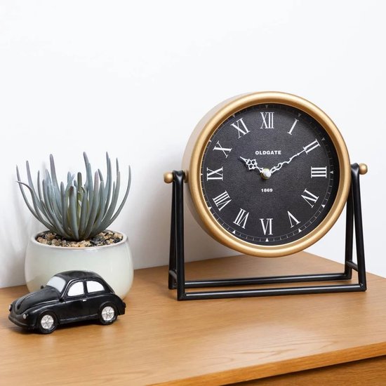 Atmosphera tafelklok Roma goud/zwart, 26 cm hoog, glas en metaal