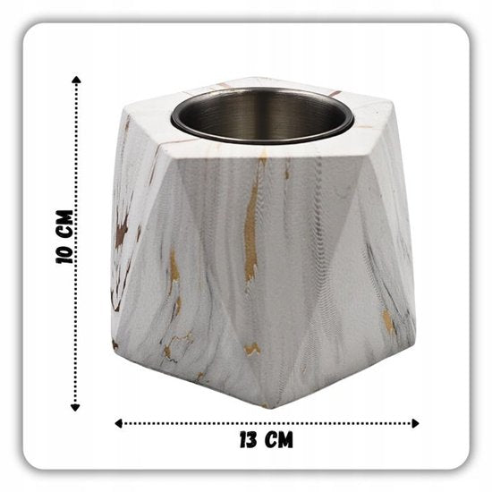 Hage - Table Fireplace - Bio Fireplace - Freestanding Bio-Ethanol Table Fireplace - Smokeless Decorative Fireplace for Indoor & Outdoor - Freestanding - 13 x 10 cm - White Marble Look with Gold Accents