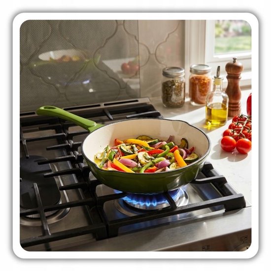 Hage - Poêle à frire - Poêle en fonte émaillée - Poêle à frire en fonte - Compatible induction, gaz et four - Ø20 x 4,5 cm - Vert olive