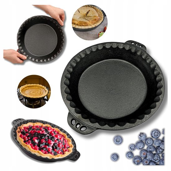 Hage - Cake Tin - Baking Pan - Cast Iron Cake Tin - With Handles - Sturdy & Durable - For Cake, Quiche, Pastry & Bread - Oven & Grill - Ø26 cm - 1 Liter - Black