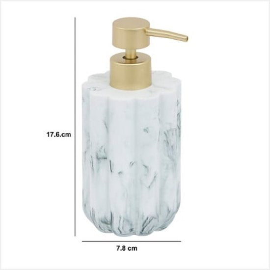 Bathroom Accessory Set – Modern Bathroom Accessories – Soap Pump 230 ml & Toothbrush Holder Set – Luxury Soap Dispenser & Toothbrush Holder Set – Polyresin – White Marble