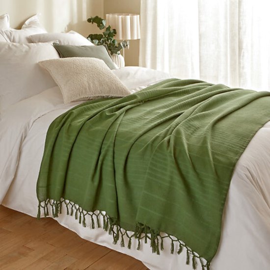 Atmosphera Cotton Throw - Blanket - 160 x 220 cm - Khaki