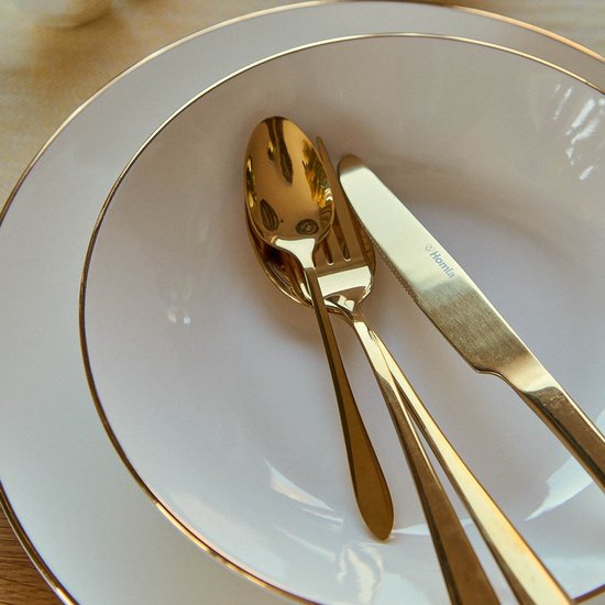 HOMLA - Abele Besteckset - 16-teiliges Luxus-Besteckset - Schillerndes Besteckset - Modernes Tafelbesteck - Löffel, Gabeln & Messer - Edelstahl - Gold
