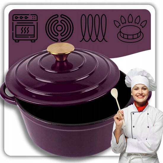 Gietijzeren braadpan met emaille – Ø 26 cm, 5 liter, baksteenpaars – foto 2
