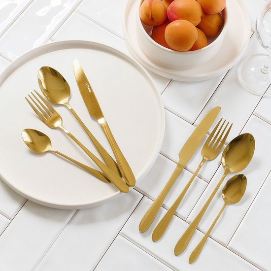 HOMLA - Abele Besteckset - 16-teiliges Luxus-Besteckset - Schillerndes Besteckset - Modernes Tafelbesteck - Löffel, Gabeln & Messer - Edelstahl - Gold