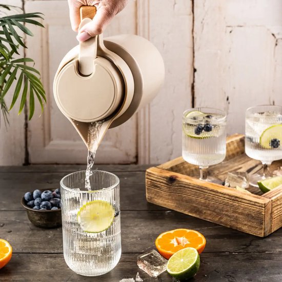Klausberg vacuüm thermoskan 2 liter beige – RVS 304 met houten handvat – foto 7