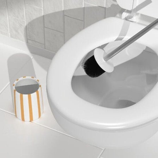Strio Toilet Brush Tall - 39 cm Ceramic - Wheat - Toilet Brush - Standing - Ceramic - Yellow stripes - Freestanding Toilet Brush