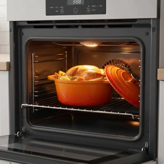 Hage - Kochtopf - Gusseisentopf mit Deckel - Emailliert - Induktions- & Ofengeeignet - Inklusive Mini-Ofenhandschuhen & Untersetzer - Zum Braten, Schmoren, für Suppen & Brot - 5 Liter - Ø 26 cm - Orange