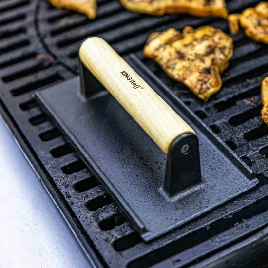Kinghoff KH-1758 gietijzeren hamburgerpers – houten handgreep, 21 cm – foto 5