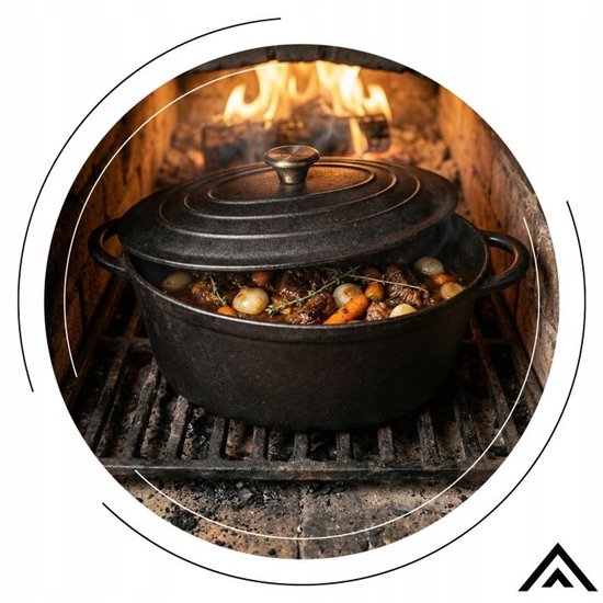Hage - Cocotte - Cocotte en fonte avec couvercle - Pour induction, gaz, four, grill et feu - 6,2 litres - 34 x 25 x 13,5 cm - Noir