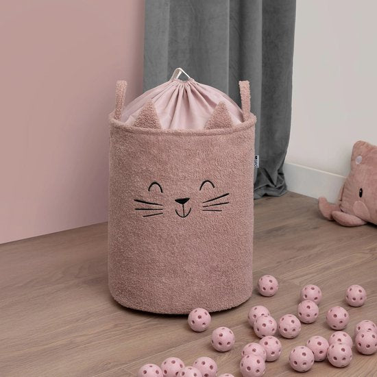 SIPO Toy Baskets Bouclé – Set of 2 – Bear/Cat Design – 43 L – Beige/Pink