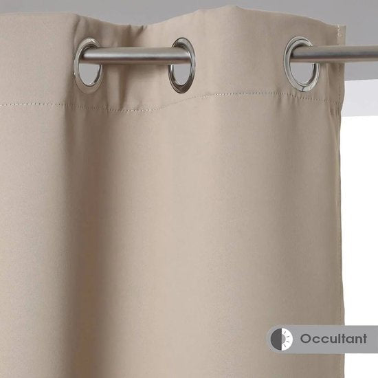 Atmosphera Verdunkelungsvorhänge - 4er-Set - B135 x L240 cm - beige - gefältelt - mit Ringen - fertig konfektioniert - Set aus 2 Vorhängen - Vollständig verdunkelnd - Wärmeregulierend