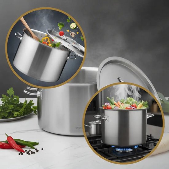 Cooking Pot - Large Soup Pot - Stockpot with Lid - for Soup, Pasta & Stews - Induction Suitable - 9L - Stainless Steel - Ø25 x 18 cm - Silver