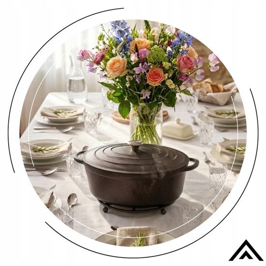 Hage - Cocotte - Cocotte en fonte avec couvercle - Pour induction, gaz, four, grill et feu - 6,2 litres - 34 x 25 x 13,5 cm - Noir